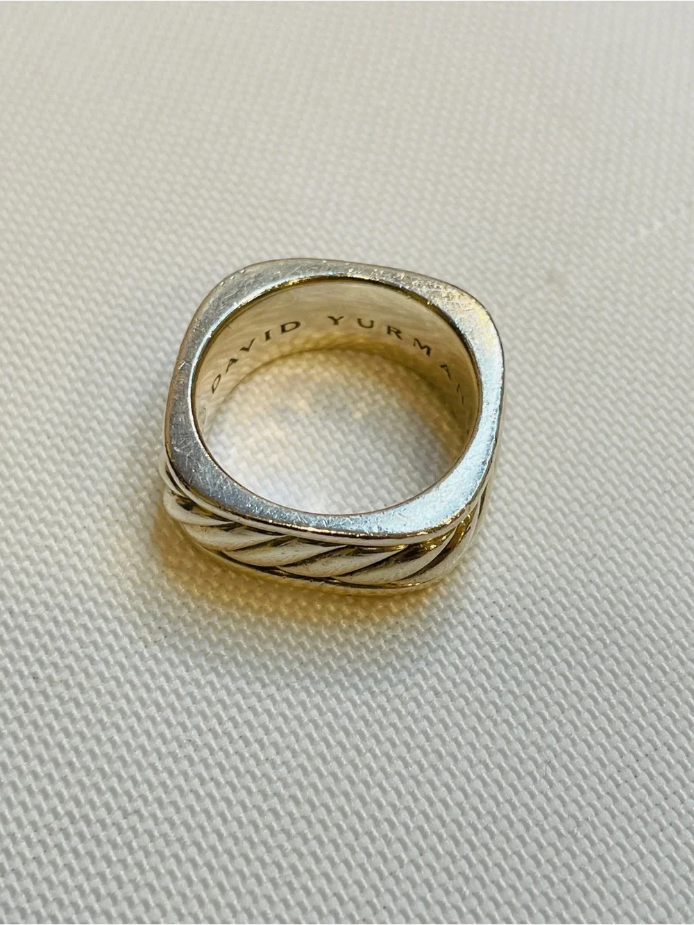 David Yurman 925 Sterling Silver Sculpted Cable Square Band Ring